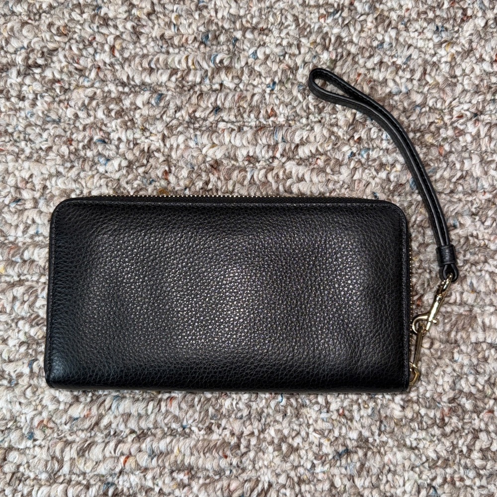 Coach Black‎ Pebble Leather Gold Zip Around Wallet And Wrist Strap C4451 - Picture 4 of 11
